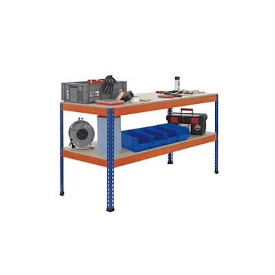PROREGAL Werkbank mit Lagerebene | HxBxT 99x245x62cm | Fachlast Arbeitsebene 320kg | Blau/Orange Image