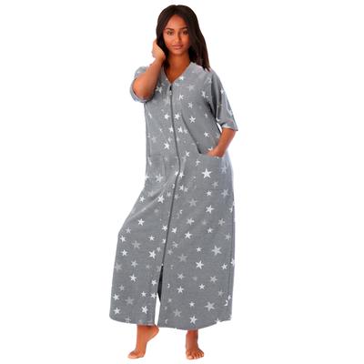 Plus Size Women's Long French Terry Zip-Front Robe by Dreams & Co. in Heather Grey Stars (Size 5X)