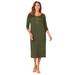 Plus Size Women's Knit T-Shirt Dress by Jessica London in Dark Olive Green (Size 16 W) Stretch Jersey 3/4 Sleeves