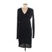 Herff Christiansen Cocktail Dress - High/Low V-Neck Long sleeves: Black Solid Dresses - Women's Size Medium