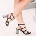 Kate Spade Shoes | Kate Spade Annmarie Black Cage Sandals Black & White Striped Chunky Heels/7 | Color: Black | Size: 7