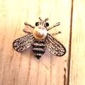 Free People Jewelry | Honey Pearl Honey Bee Brooch Simulated Diamonds | Color: Black/Silver | Size: See Pic