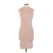 The Impeccable Pig Casual Dress - Bodycon High Neck Sleeveless: Tan Solid Dresses - Women's Size Large