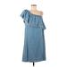 Aqua Casual Dress - A-Line Square Sleeveless: Blue Print Dresses - Women's Size Medium