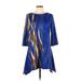 Azalea Casual Dress - A-Line: Blue Graphic Dresses - Women's Size Large