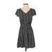 Old Navy Casual Dress - A-Line V Neck Short sleeves: Black Stripes Dresses - Women's Size Small Petite