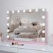 Ebern Designs Kycia Makeup Mirror w/ Lights Touch Control for Dressing Room & Bedroom, Tabletop or Wall-Mounted in Pink | Wayfair