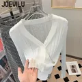 JOEVILU Cardigan lavorato a maglia donna sottile scialle di seta del ghiaccio abbigliamento per la