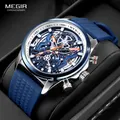 Megir Sport Chronograph Uhr für Männer Marineblau Silikon armband wasserdichte Quarz Armbanduhr mit