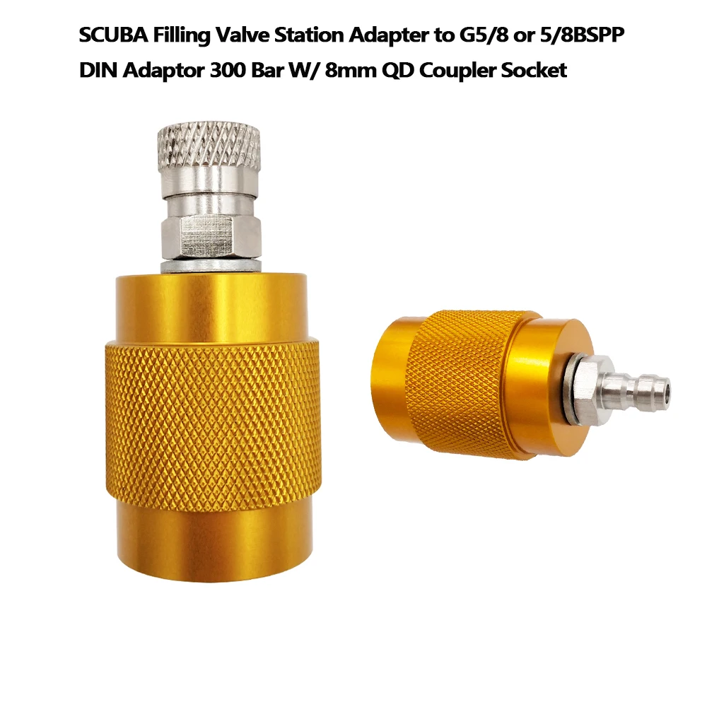 Hochwertiger SCUBA-Ventil-Luftfüllstation-Ladeadapter auf G5/8 oder 5/8BSPP DIN-Adapter 300 Bar mit 8 mm QD-Koppler-Buchse Image