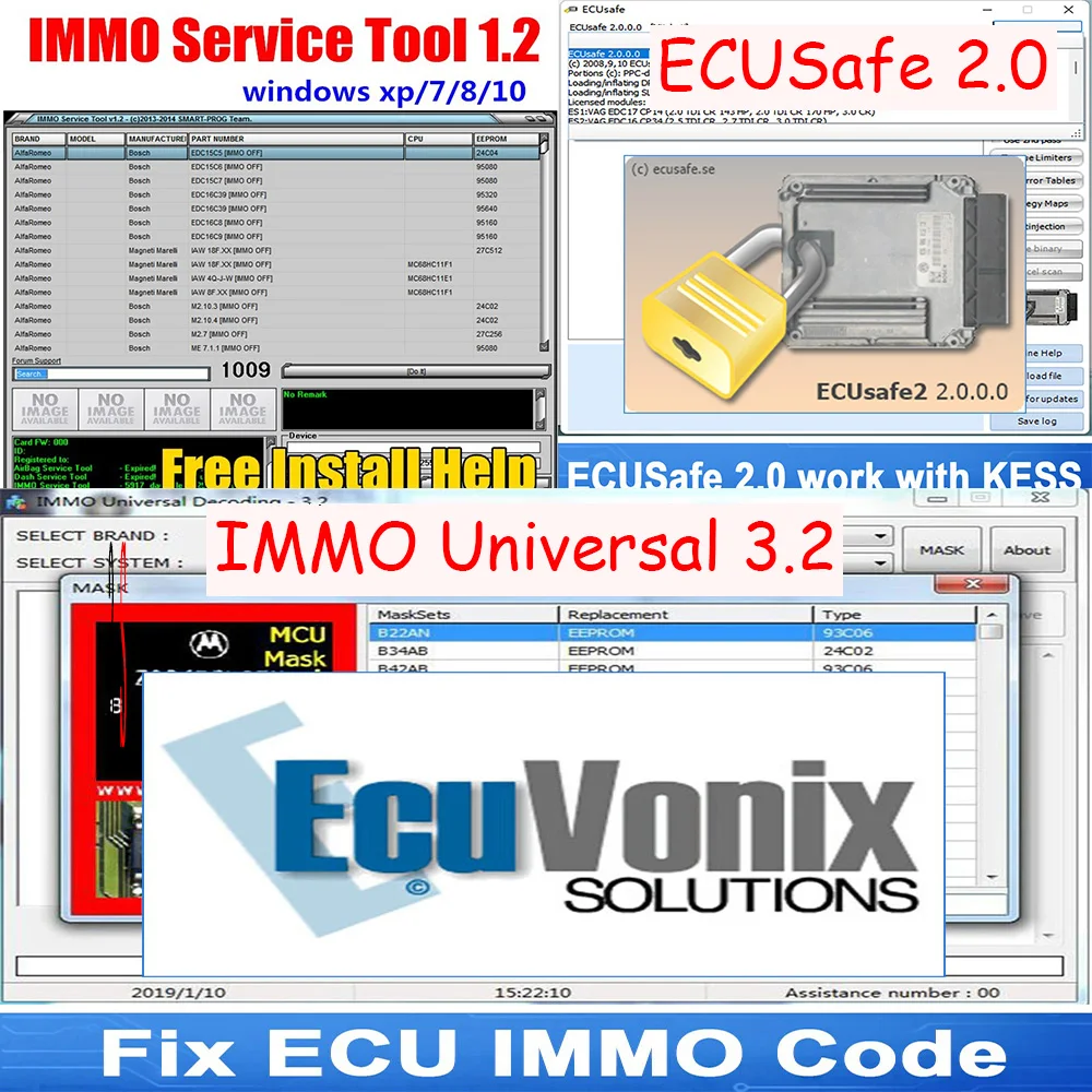 3 software ecusafe 2.0 immo universal 3,2 edc 17 immo service tool v5.0 ecu safe 4.5dpf/fap/remova mit kess für win 7 pc Image