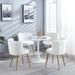 Modern 5-Pieces Dining Set with Round Dining Table and Upholstered Back Dining Chairs & Metal Legs, for Living Room, White