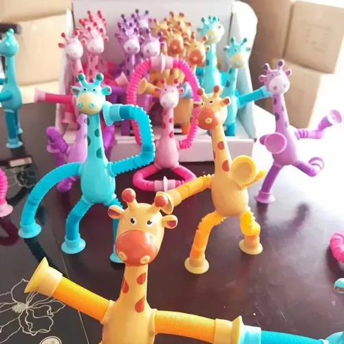 Kinder Saugnapf Giraffe Spielzeug Pop Röhren Stress abbau Teleskop Giraffe Spielzeug sensorischen