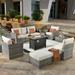 HOOOWOOO 10-piece Wicker Patio Furniture Sectional Set with Steel Fire Pit Table