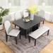 Rectangular 6-Piece Dining Table Set with Upholstered Bench & Chairs