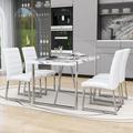 Ivy Bronx Khare 5-Piece Dining Table Set, Dining Table & Chairs for Kitchen Dining Room Wood/Upholstered/Metal in Brown/Gray/White | Wayfair