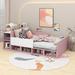 Ebern Designs Pierrette Full Size Platform Bed w/ Storage Headboard, Guardrails & 4 Underneath Cabinets in Brown/Pink | Wayfair