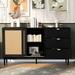 Wooden Featured 2-Door Storage Cabinet with 3 Drawers and Metal Handles - 63"L×15.7"W×35.4"H