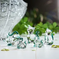 H & D Geblasen Glas Katze Figuren Sammlerstücke Pack von 4 Emerald Green Kristall Kitty Tier Statue