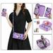 K-Lion for Samsung Galaxy S24 Ultra Wallet Case with Long & Short Strap Floral Pattern Shockproof PU Leather Zipper Detachable Handbag Card Holder Case RFID Blocking Multi-Functional Cover Purple