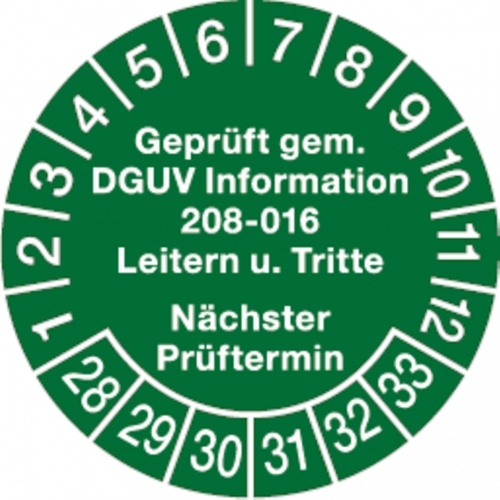 Dreifke® Prüfplakette ab 28 Geprüft gem. DGUV Information 208-01 - 30 mm Folie selbstklebend, 10 St Image