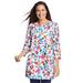 Plus Size Women's Perfect Printed Three-Quarter Sleeve Crewneck Tunic by Woman Within in White Painterly Bloom (Size 4X)