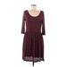 Yumi Casual Dress - A-Line Scoop Neck 3/4 sleeves: Burgundy Print Dresses - Women's Size 6