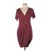 POSESHE Casual Dress V Neck Short sleeves: Burgundy Polka Dots Dresses - Women's Size Large