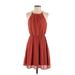 Mi ami Casual Dress - Mini Halter Sleeveless: Red Print Dresses - Women's Size Small