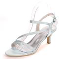 Satin Wedding Shoes Open Toe Buckle Bridal Shoes Women Mary Jane Low Heels Pumps Wedding Dress Shoes Silver