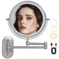 TUSHENGTU Wall Mounted Makeup Vanity Mirror with Lights Bathroom Shaving Mirror with 10X Magnifying Nickel, LED Rechargeable (8CB-N10X).