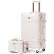 urecity Retro Suitcase 2Set Trolley Suitcase Set Handmade Suitcase Fashionable Women's Luggage 4Wheel Leather Suitcase (Rose White, S(12")+L(26"))