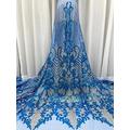 3 Yards African Lace Fabric, Beaded Lace, Net Tulle Fabric Embroidered Lace Fabric for Dress Guipure lace L02 (Turqoise Blue)