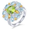 LP LOHASPIE Silver Rings for Women Girls S925 Sterling Silver Natural Gemstone Peridot Citrine Sky Blue Topaz Rhodium Plated Promise Ring Fine Jewelry for Birthday (Colorful, P 1/2)