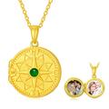 SOULMEET Personalized 9K/14K/18K Gold/Plated Gold Round Compass Emerald Locket Necklace That Holds Pictures Natural Gemstone Locket Pendant Necklace with Real Gold Chain (Custom Photo)