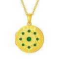 SOULMEET 9K Gold Round Medal Emerald Locket Necklace That Holds Two Pictures Natural Gemstone Locket Pendant Necklace with 20'' Plated Gold Chain (Locket Only)