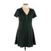 ABound Casual Dress - Mini V-Neck Short sleeves: Green Print Dresses - Women's Size Large