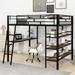 Mason & Marbles Adwin Full Size Loft Bed w/ 3 Layers of Shelves & Desk, Stylish Frame Bed w/ Whiteboard in Black/Gray | Wayfair