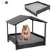 Tucker Murphy Pet™ Patio Rattan Dog Sofa Bed w/ Cushion & Roof Wicker/Cotton in Gray/Brown | 27.6 H x 27 W x 27 D in | Wayfair