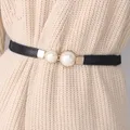 Ceinture en cuir PU avec perle créative pour femme jupe de robe taille élastique ceinture fine