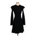 JOA Casual Dress - A-Line High Neck Long sleeves: Black Print Dresses - Women's Size Small