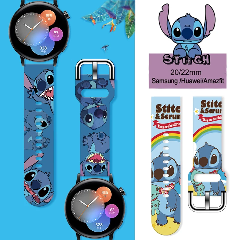 Disney Stitch 20/22 mm Band für Samsung Galaxy Watch 3 4 5 Gear S3 Sport Frontier Active 2 Silikonarmband Huawei GT 2/2e Armband Image
