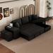 Charcoal Grey L-Shape Sectional Sleeper Sofa Sets w/ Chaise & 2 Stools