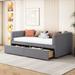 Twin Size Upholstered Daybed with Ergonomic Design Backrest and 2 Drawers, Grey