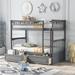 Twin Over Twin Wood Bunk Bed with Two Storage Drawers and Ladder, Convertible Bunk Bed Can Be Divided Into 2 Twin Daybeds