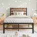 Black Twin Size Rustic Platform Bed: Vintage Wood, Metal Slats