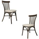BULYAXIA Upholstered Dining Chair Set of 2 Comfortable PU Leather Dining Room Chairs with Curved Back and Aluminum Frame Modern Armless Kitchen Chairs for Indoor or Outdoor Beige Cushion