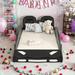 Cool Design Soild Pine Wood Kids Bed Twin Size Race Car-Shaped Platform Bed with Wheels Kids Furniture, Black