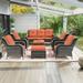 MeetLeisure 7 Pieces Patio Conversation Set Four Wicker Chairs One 3-Seat Sofas and Two Ottomans with 3.5-inch Seat Cushions Orange