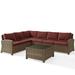 Afuera Living 5 Piece Wicker Patio Sectional Set in Brown and Sangria